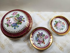 Vintage Limoges Jmmet Seignolles plates & box Souvenir de son Vogage a Lourdes