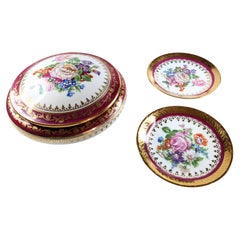 Vintage Limoges Jmmet Seignolles platos y caja Souvenir de son Vogage a Lourdes