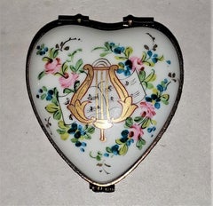 Vintage Limoges Lyre Love Heart Shaped Box