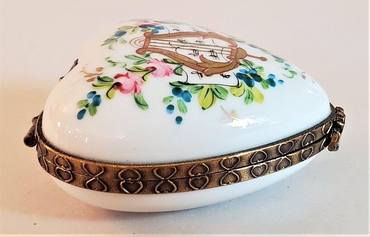 French Vintage Limoges Lyre Love Heart Shaped Box