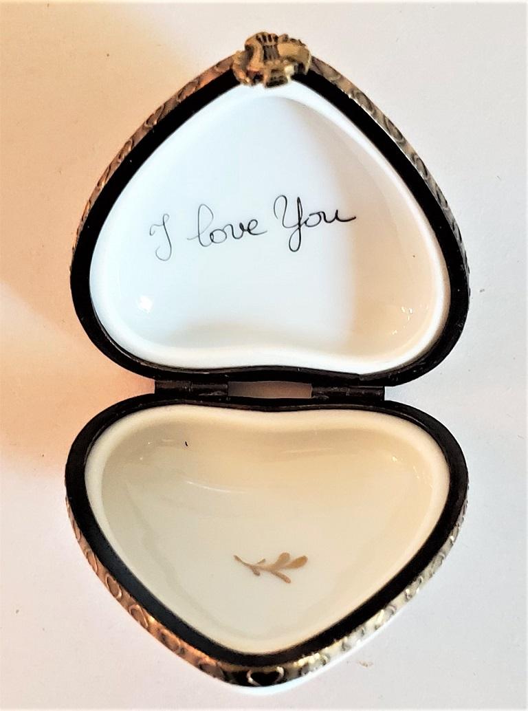 20th Century Vintage Limoges Lyre Love Heart Shaped Box