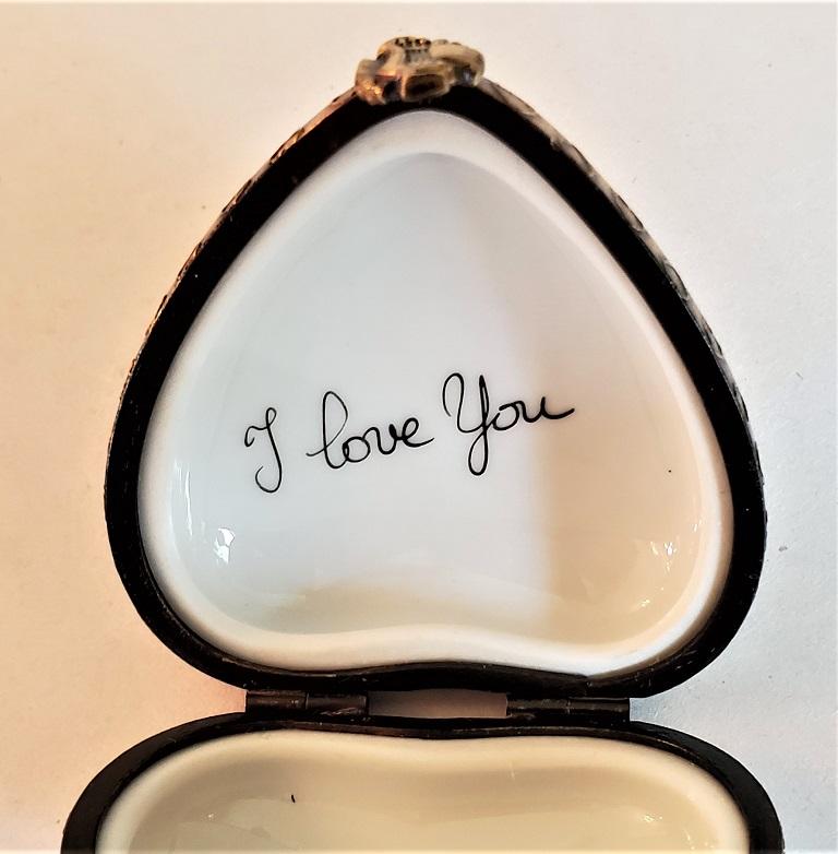 Porcelain Vintage Limoges Lyre Love Heart Shaped Box