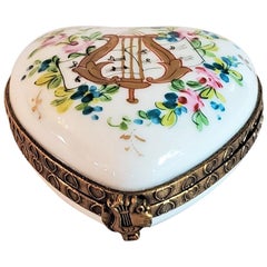Vintage Limoges Lyre Love Heart Shaped Box