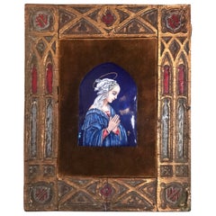 Vintage Limoges Painting of The Virgin Mary, Enamel on Copper