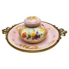 Calamaio d'epoca in porcellana di Limoges in stile Napoleone III Made in France