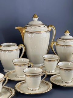 Vintage Limoges R.Leclair Coffee Set, Art Deco, Сream and Gold, France