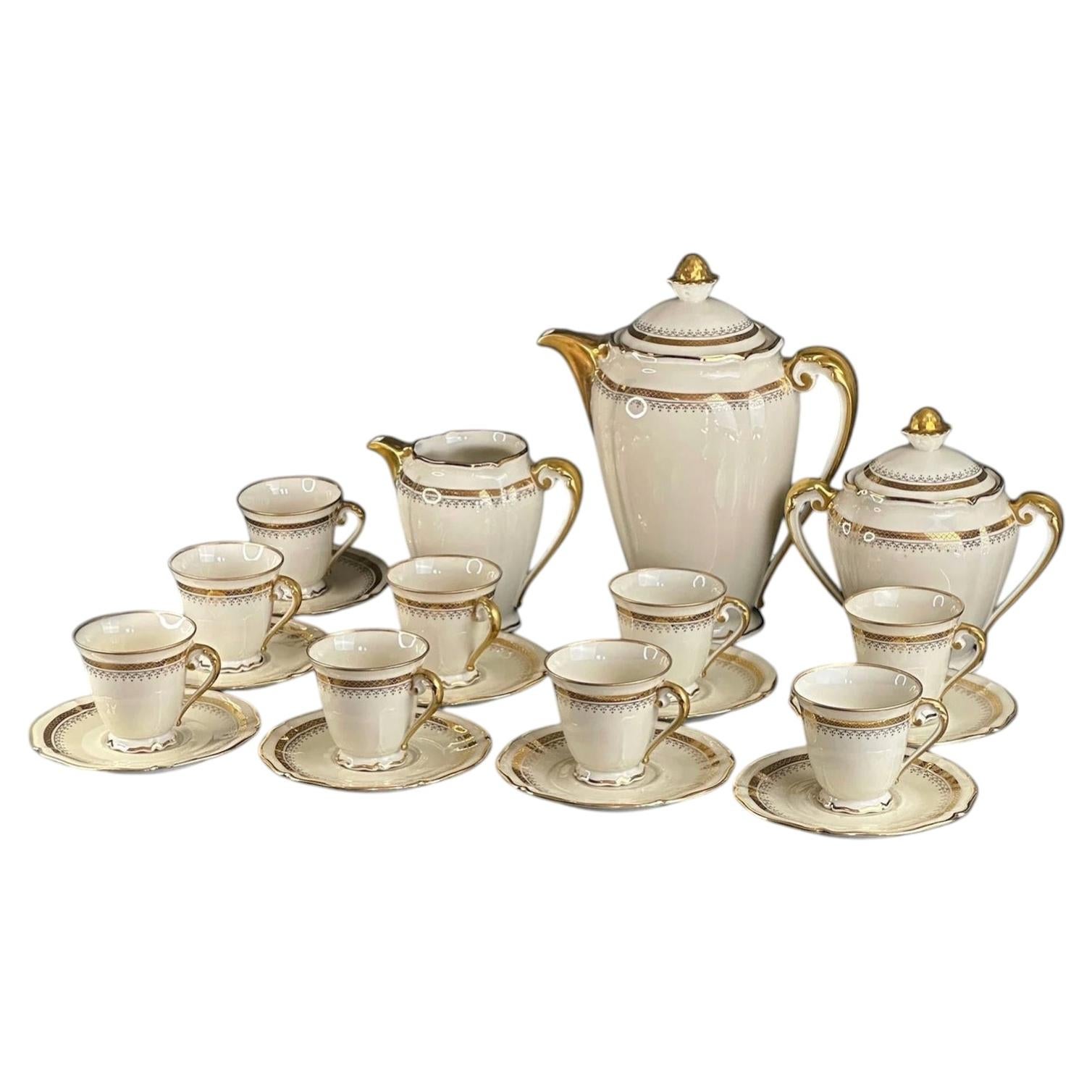 Vintage Limoges R.Leclair Coffee Set, Art Deco, Сream and Gold, France