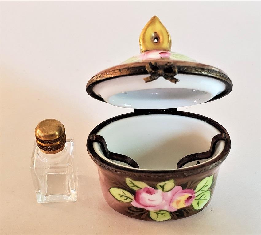 Porcelain Vintage Limoges Single Perfume Bottle Box For Sale