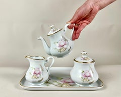 Juego de té pequeño Vintage Limoges  Delicado Estampado Floral Porcelana Francia