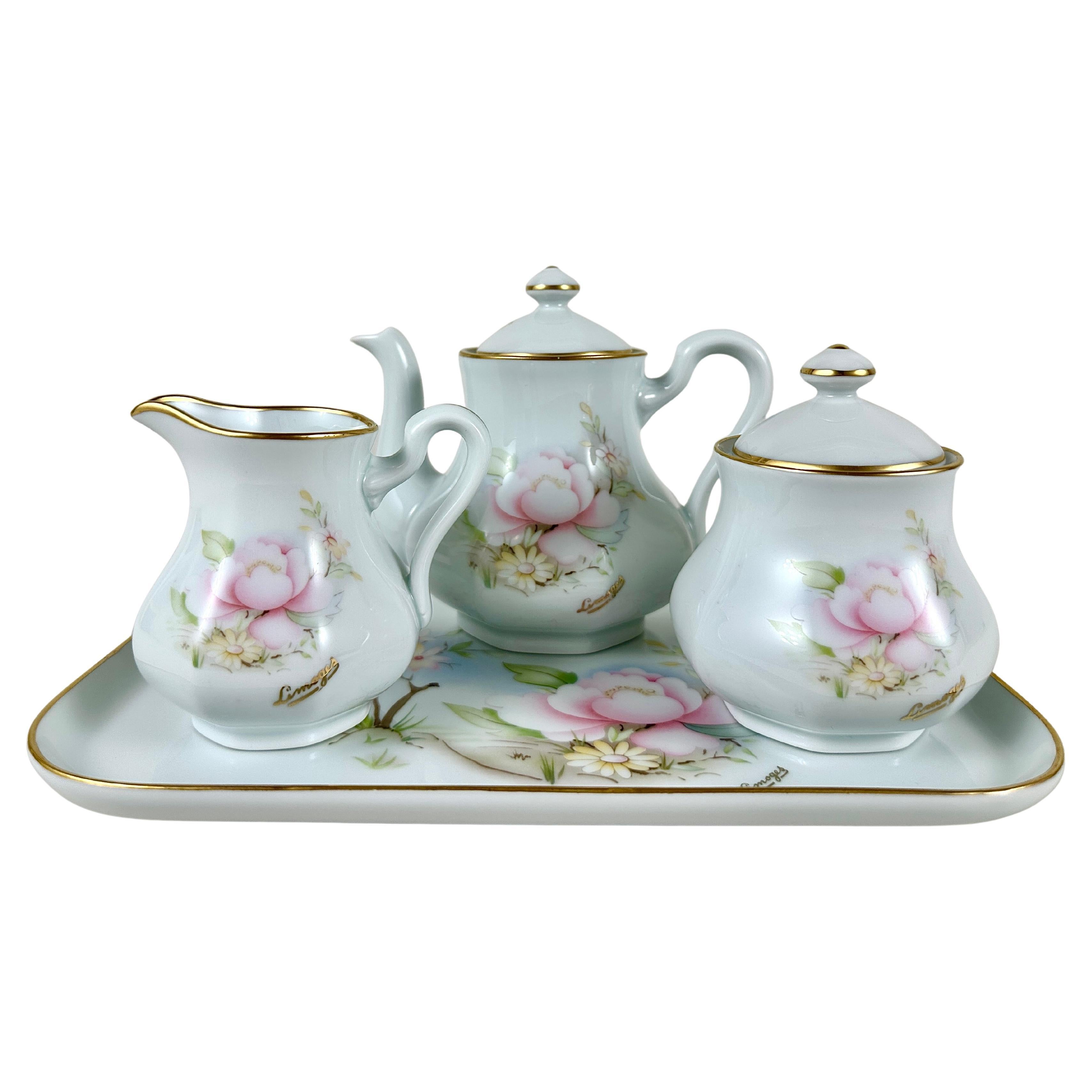 Vintage Limoges Small Tea Set  Delicate Floral Print Porcelain France