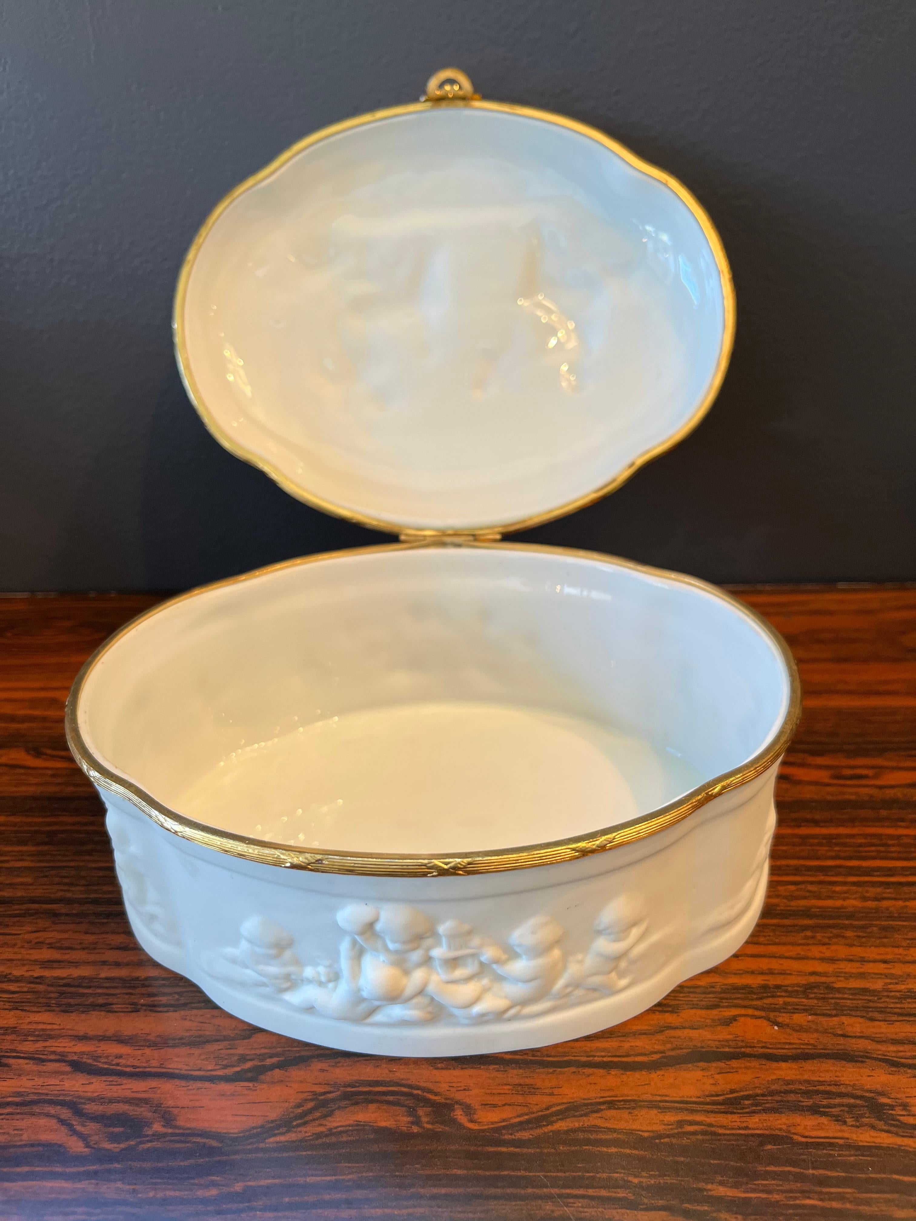 20th Century Vintage Limoges White Bisque Jewelry Casket For Sale