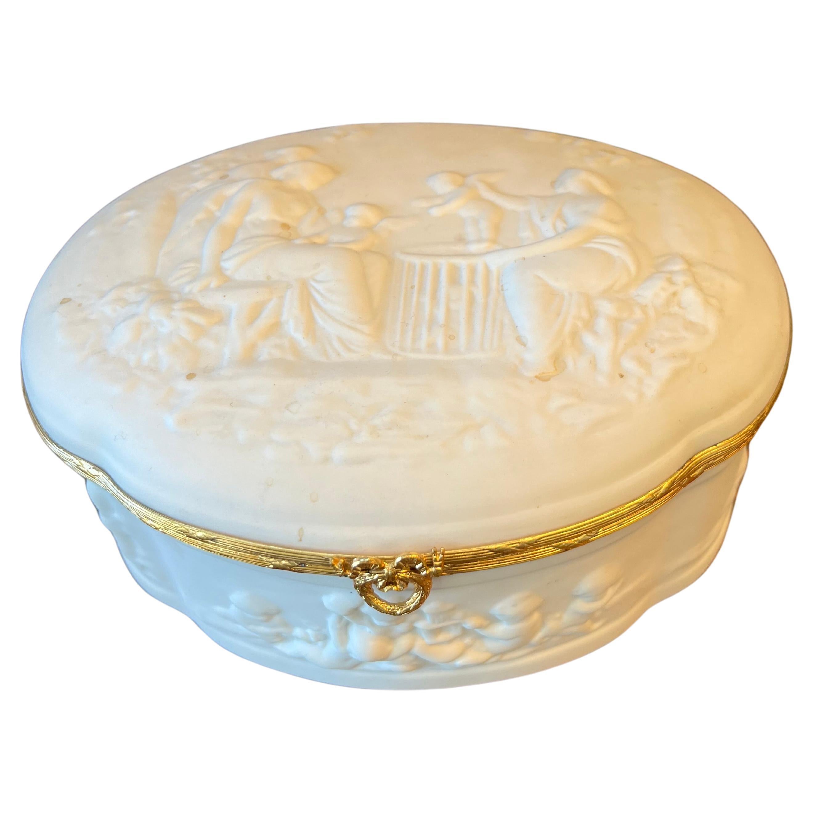 Vintage Limoges White Bisque Jewelry Casket For Sale