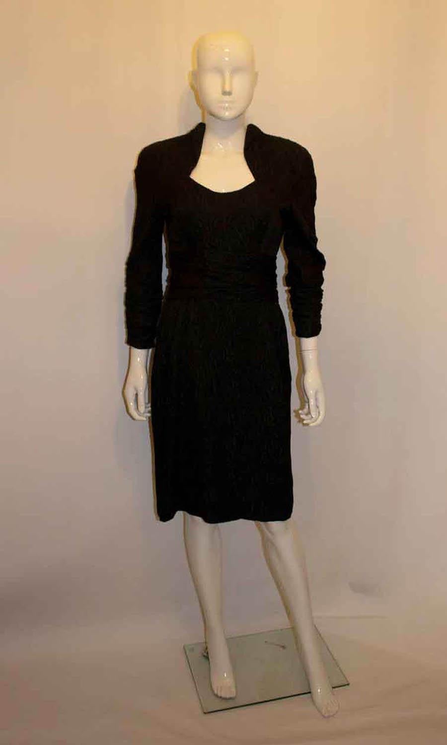 Vintage Linda Cierach Black Silk Dress For Sale 1
