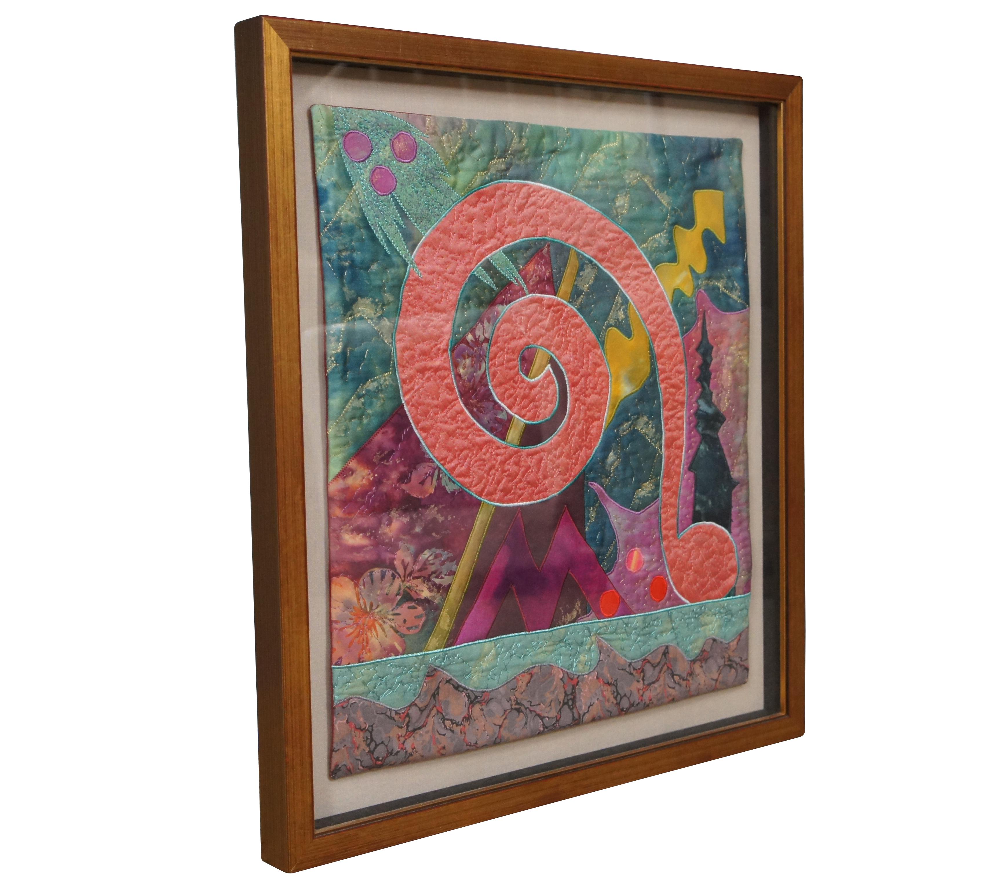 Folk Art Vintage Linda Fowler Post Modern Abstract Expressionist Textile Quilt Art Framed For Sale