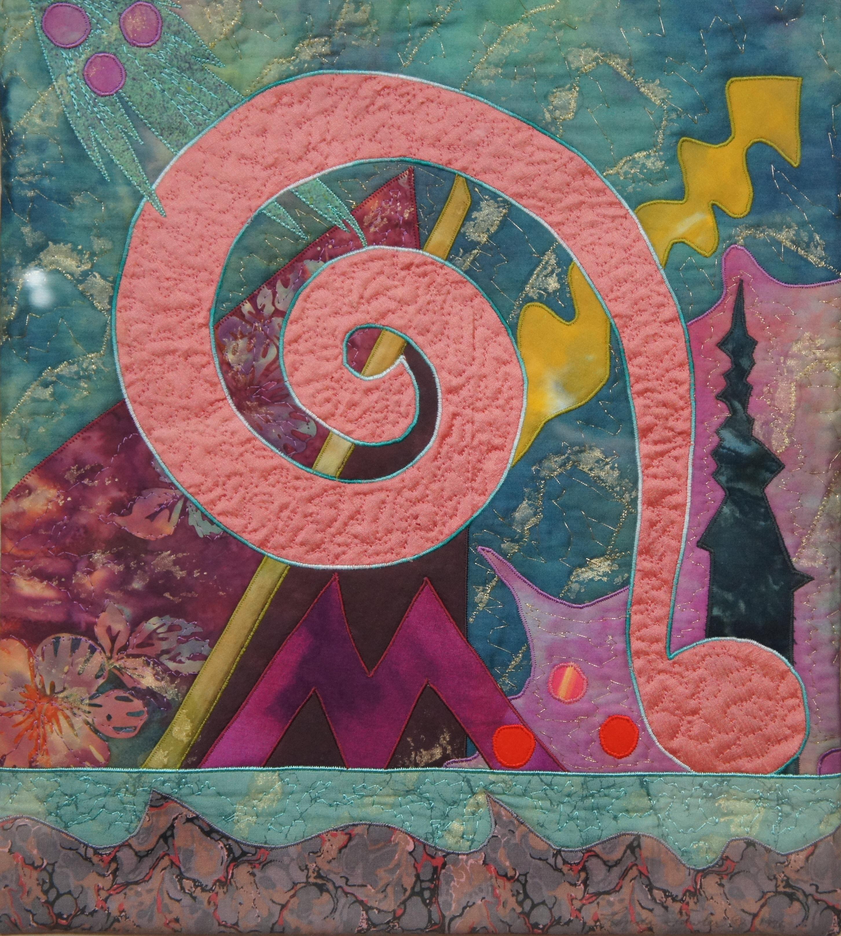 20th Century Vintage Linda Fowler Post Modern Abstract Expressionist Textile Quilt Art Framed