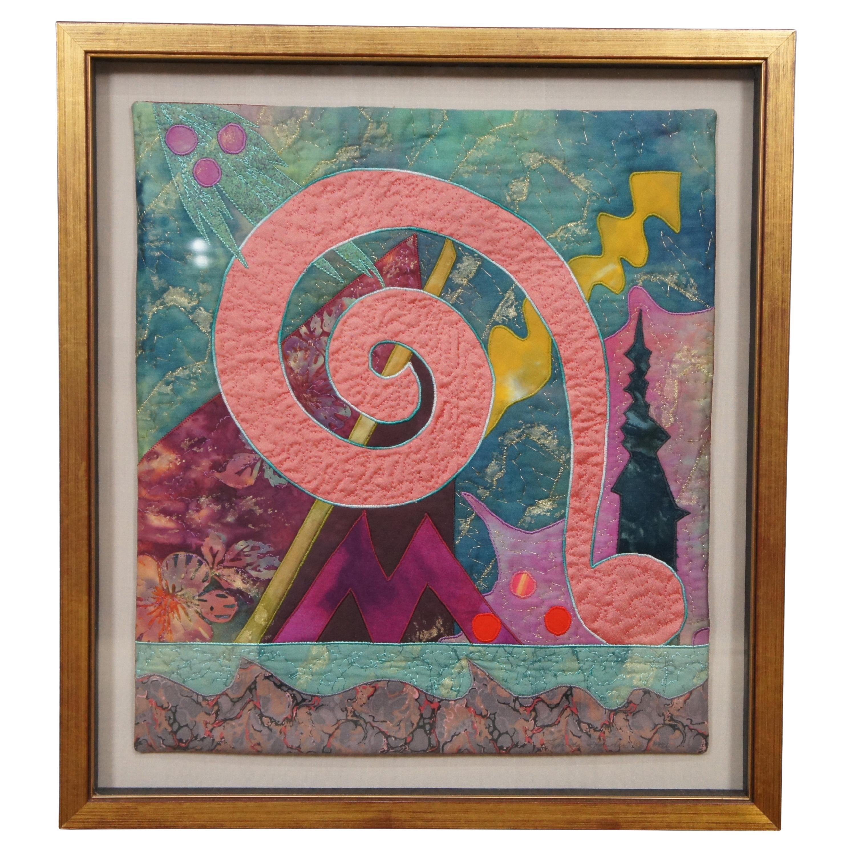 Vintage Linda Fowler Post Modern Abstract Expressionist Textile Quilt Art Framed For Sale