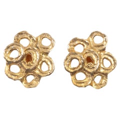 Vintage Linda Hattab Paris Gold Tone Earrings Circa 1980s