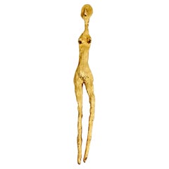 Vintage LINDA HATTAB PARIS Textured Figural Giacometti Inspired Brooch
