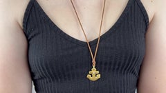 Vintage Linda Lee Johnson Diamond 21 Karat Gold Leather Cord Anchor Necklace
