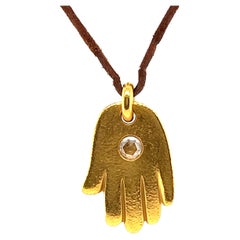 Vintage Linda Lee Johnson Diamond 21 Karat Gold Leather Cord Hand Necklace