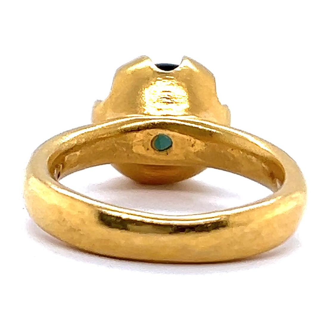 Women's or Men's Vintage Linda Lee Johnson Green Stone 21 Karat Gold Ring