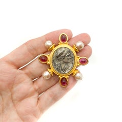 Vintage Linda Levinson Byzantine Coin Brooch & Earrings 1980s