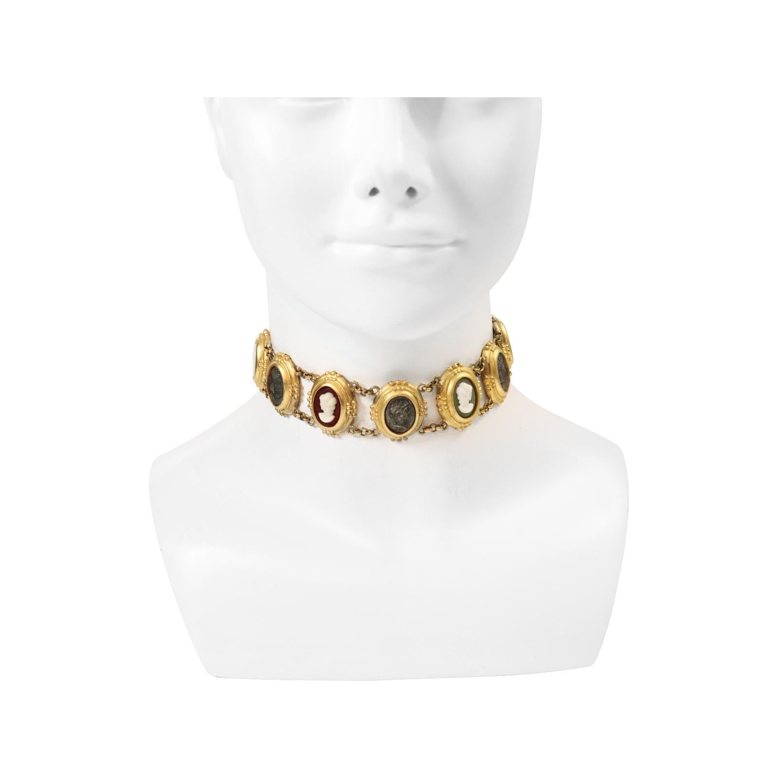 Vintage Linda Levinson Goldfarbener Kamee-Choker, Vintage, ca. 1980er Jahre (Moderne)
