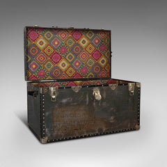 Vintage Lined Chest, English, Steel, Shipping Trunk, Record Box, circa 1960