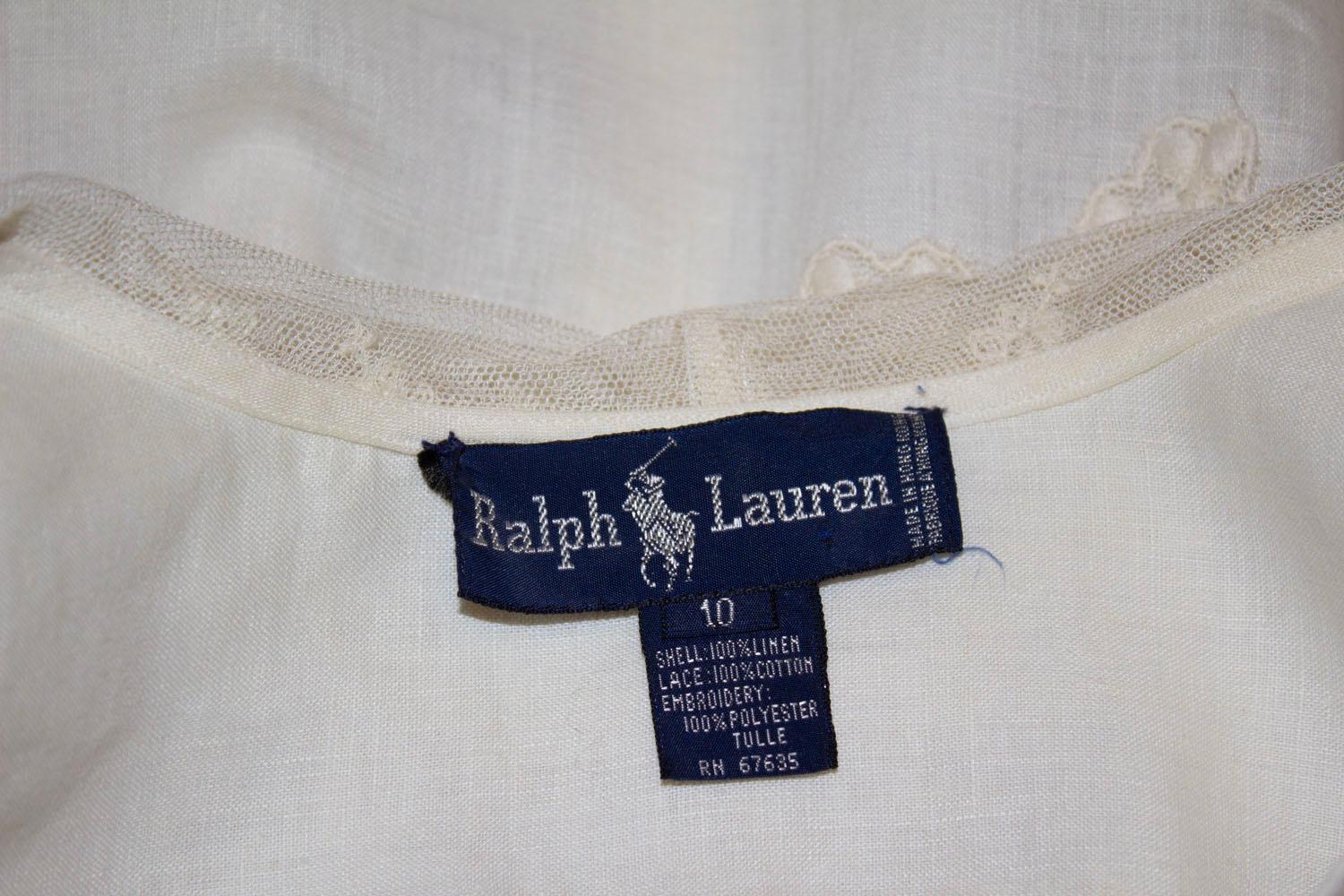 Vintage Linen and Lace Blouse by Ralph Lauren For Sale 1