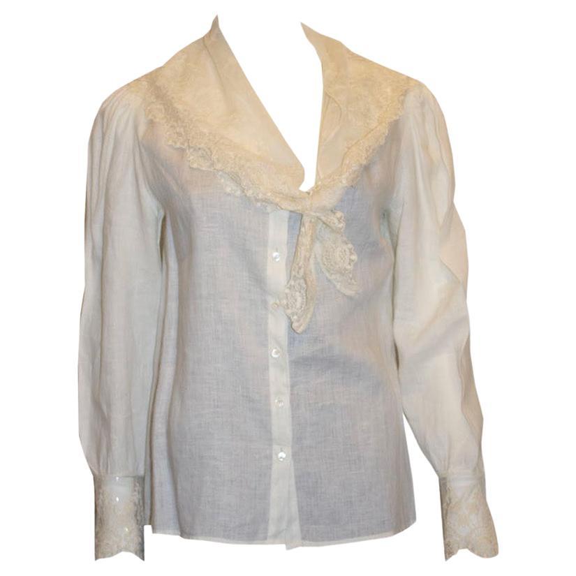 Vintage-Bluse aus Leinen und Spitze aus Leinen von Ralph Lauren im Angebot