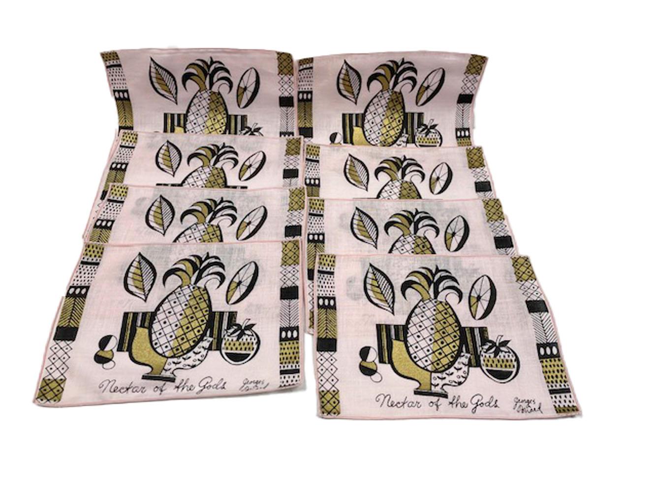 American Vintage Linen Cocktail Napkins by Georges Briard in Nectar of the Gods Pattern For Sale