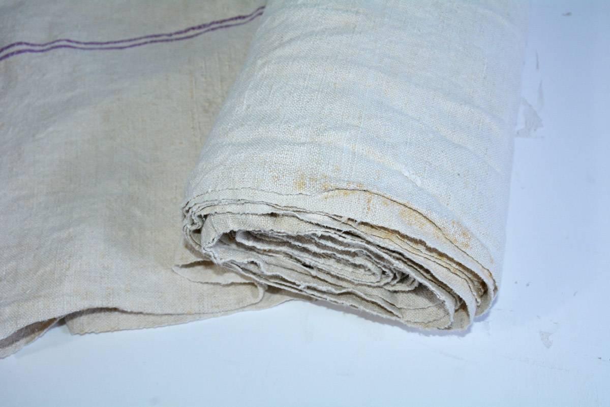 British Vintage Linen Grain Sack Fabric For Sale
