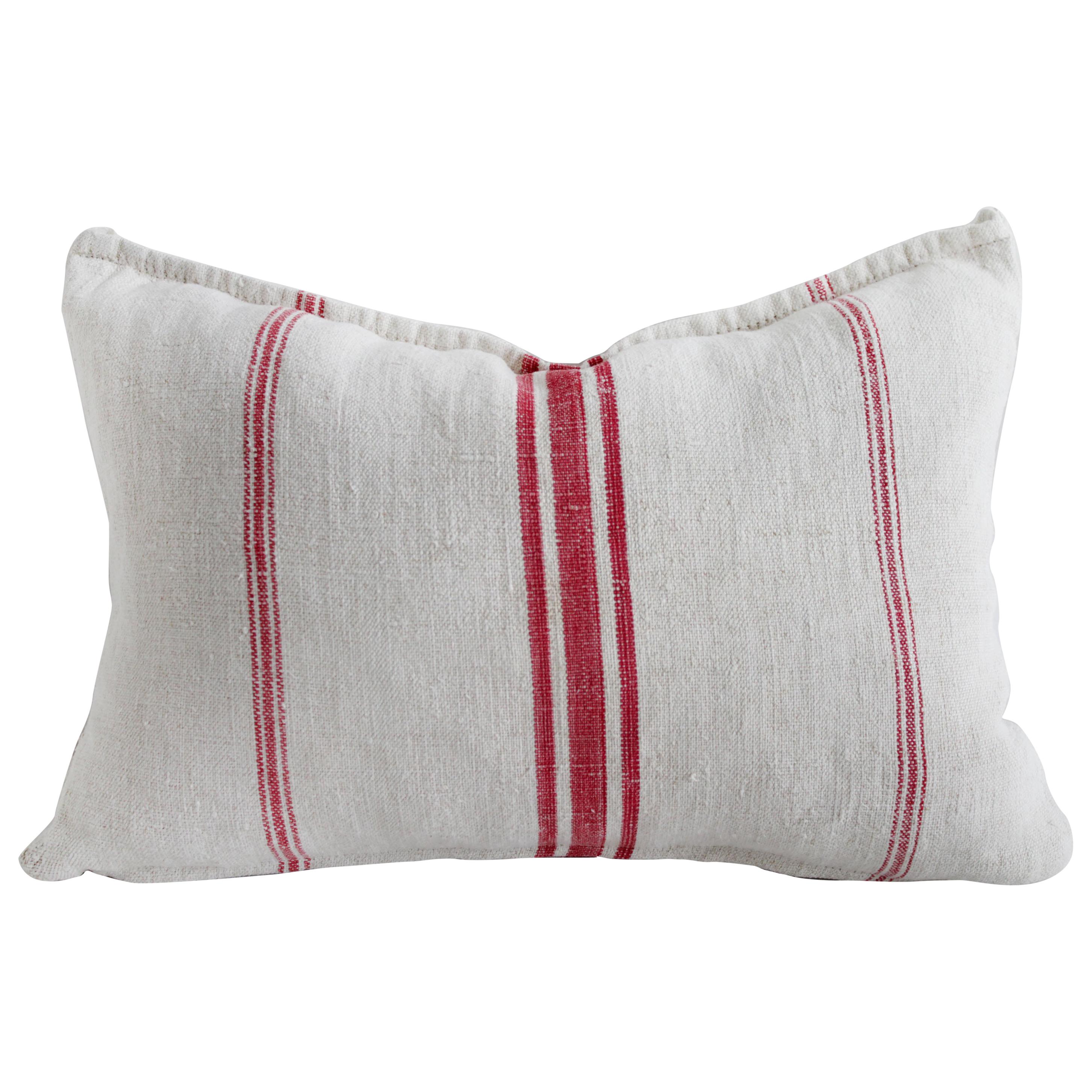 red grain sack pillows
