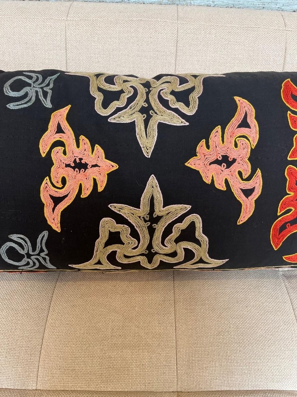 Contemporary Vintage Linen Hand Embroidered Suzani Pillow For Sale