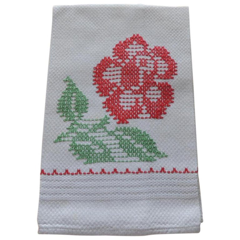 Vintage Linen Hand Embroidery Towel For Sale at 1stDibs