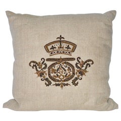 Vintage Linen Pillow Cover with Embroidery and Pillow Insert