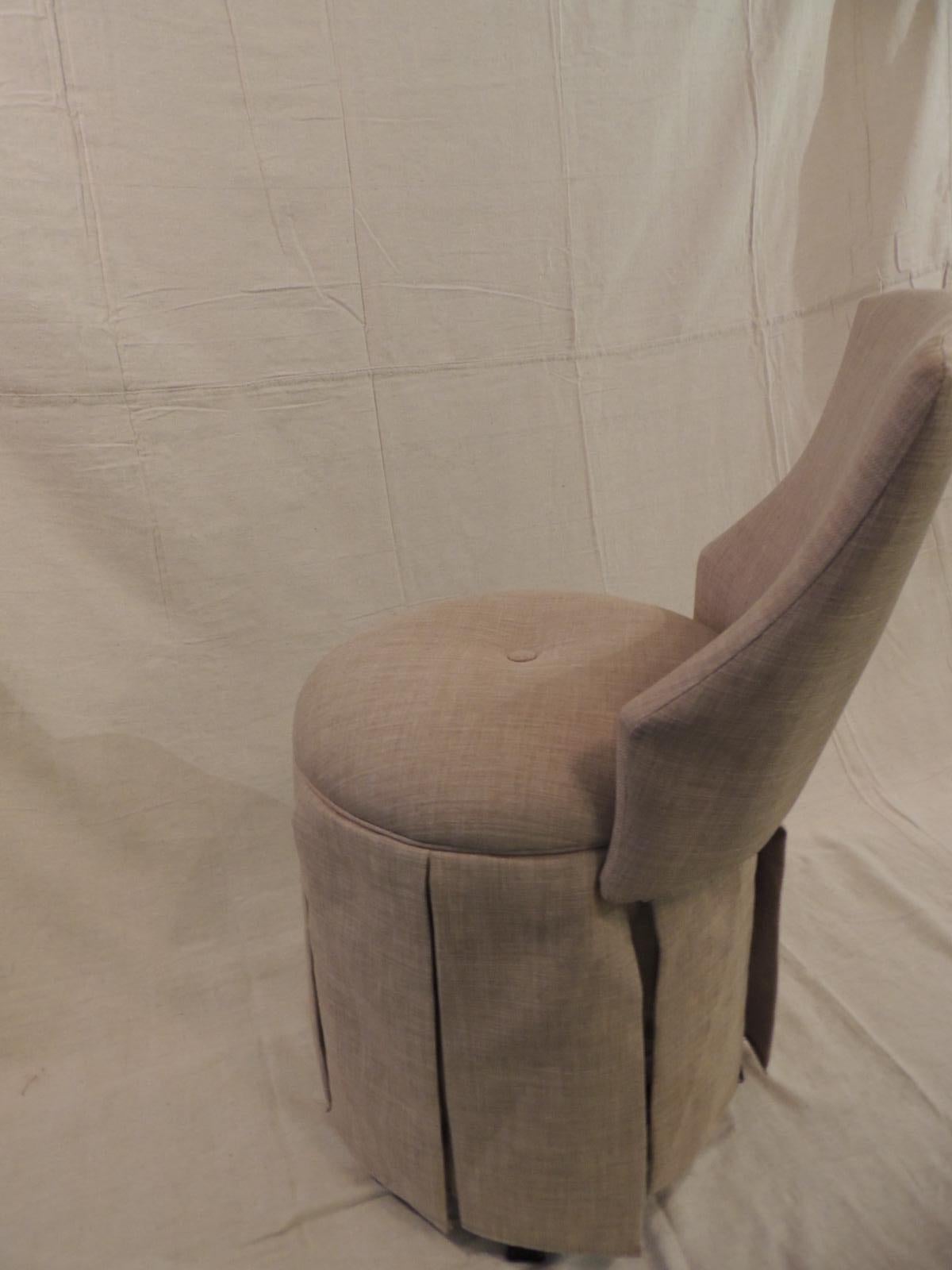 Hand-Crafted Vintage Linen Upholstery Vanity Swivel Stool