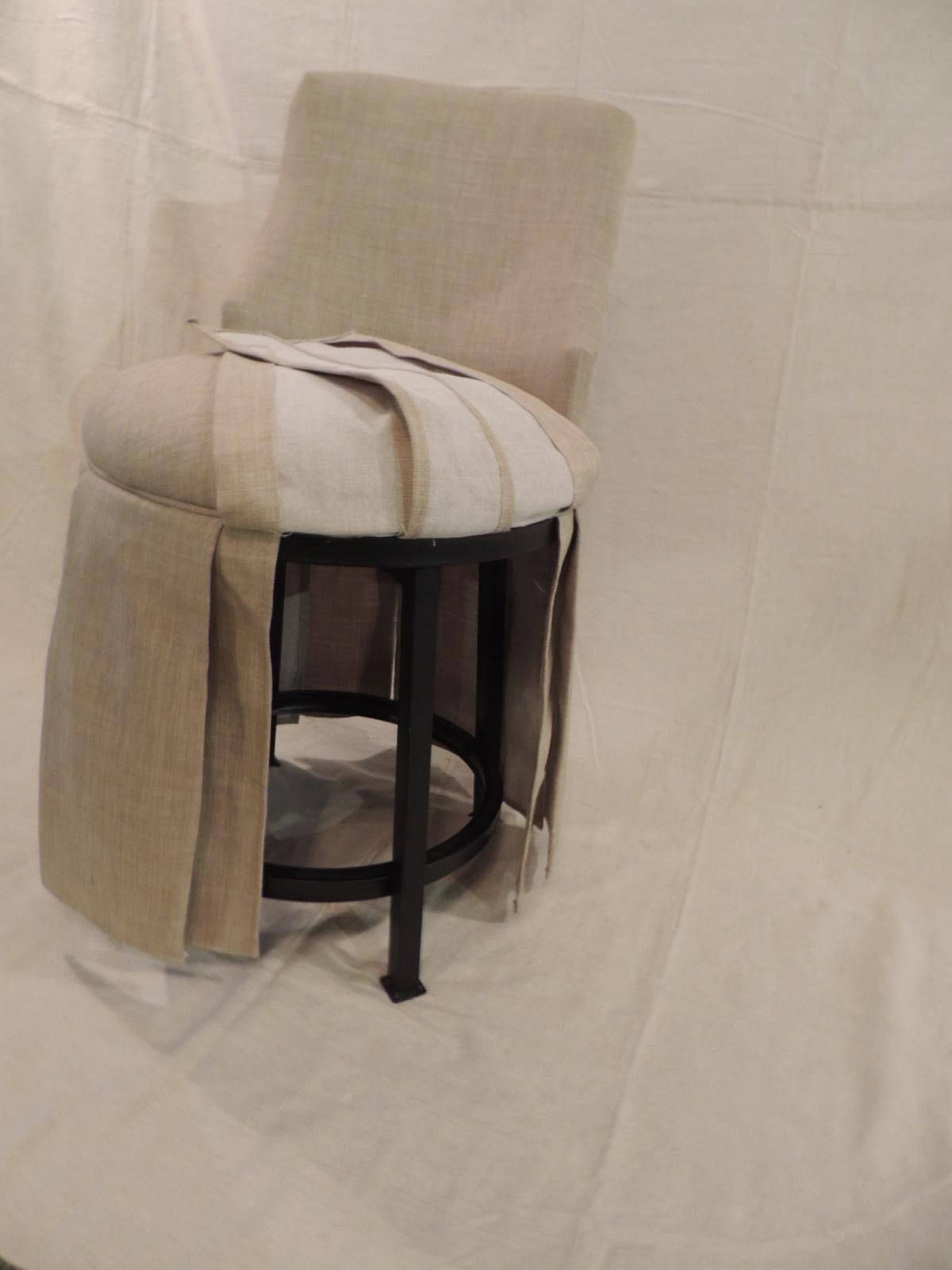 Late 20th Century Vintage Linen Upholstery Vanity Swivel Stool