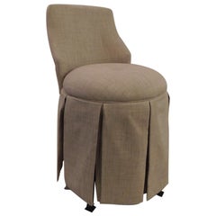 Vintage Linen Upholstery Vanity Swivel Stool