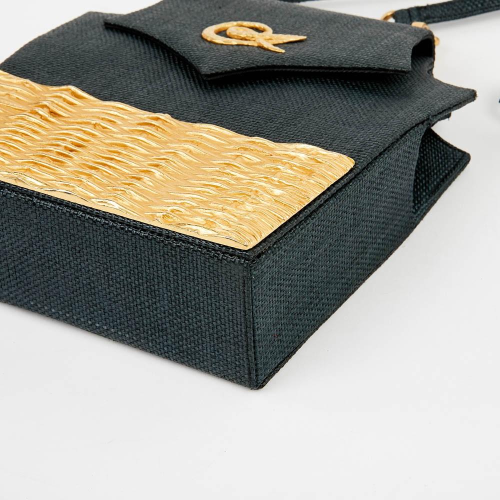Women's Vintage Linen Wicker Bag by Christian Lacroix Gold Tone
