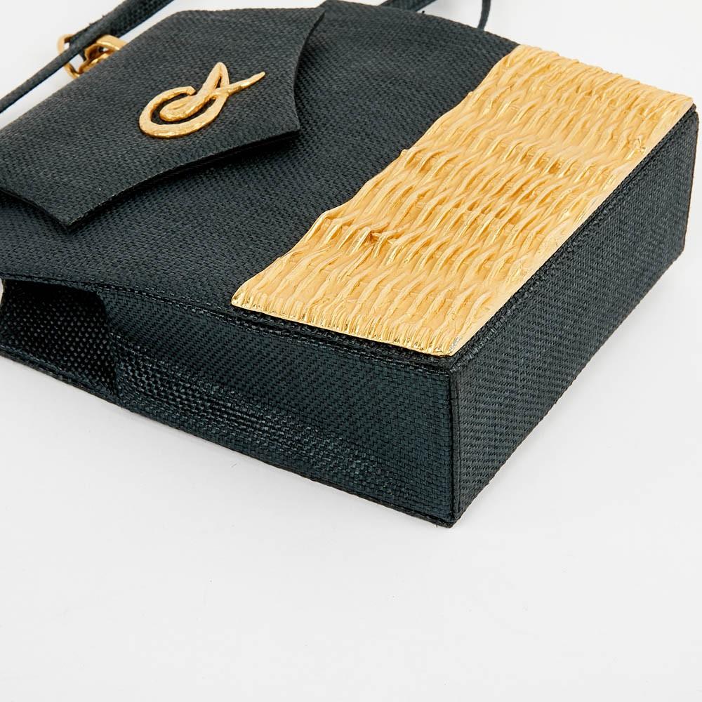 Vintage Linen Wicker Bag by Christian Lacroix Gold Tone 1