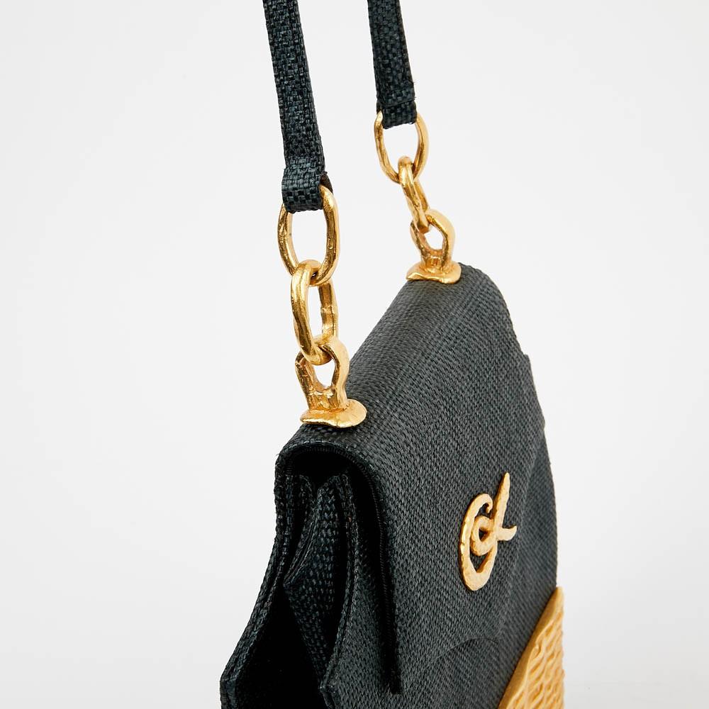 Vintage Linen Wicker Bag by Christian Lacroix Gold Tone 3