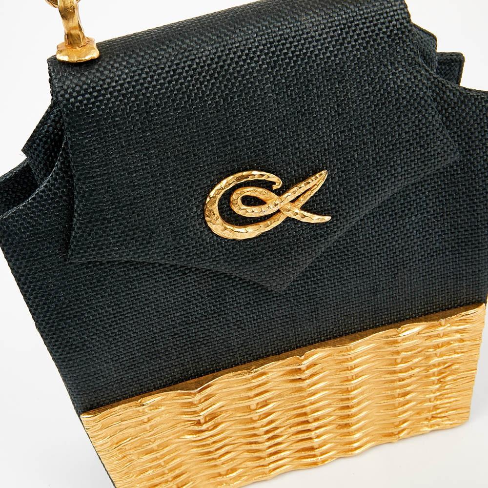 Vintage Linen Wicker Bag by Christian Lacroix Gold Tone 4