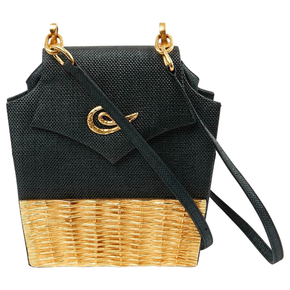 Vintage Linen Wicker Bag by Christian Lacroix Gold Tone
