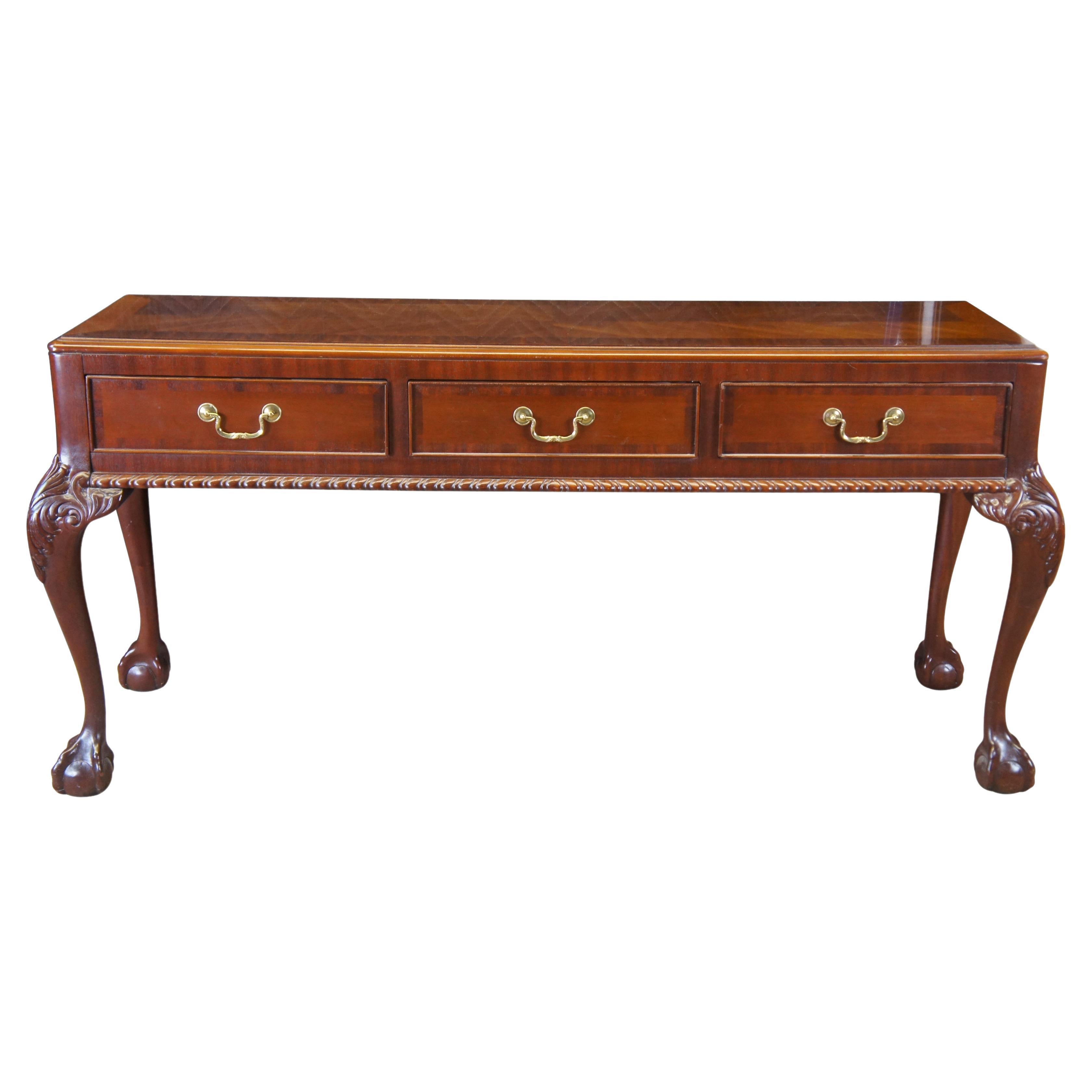 Vintage Link Taylor Chippendale Style Solid Mahogany Console Sofa Hall Table For Sale