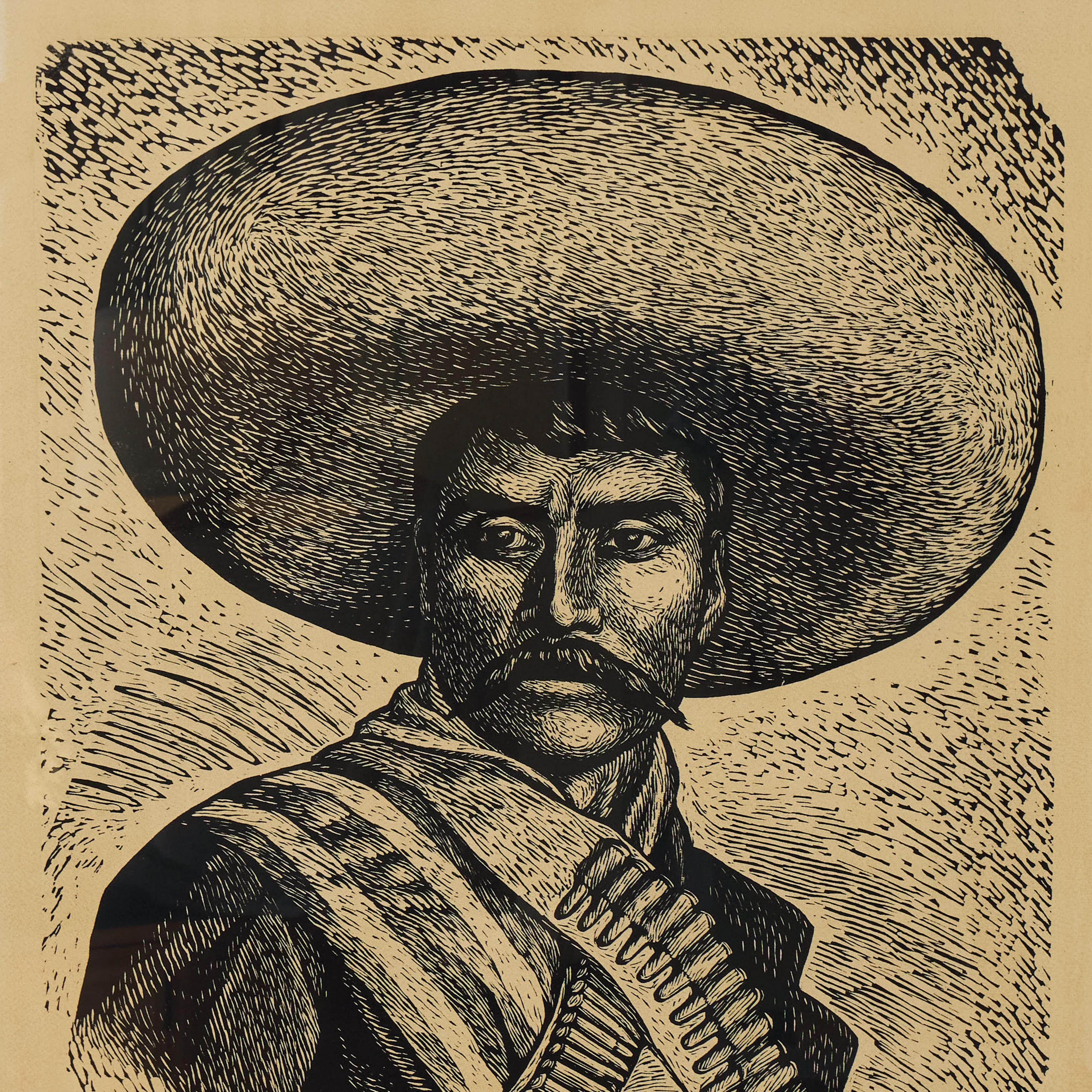 Vintage Linolschnitt von Emiliano Zapata von Leopoldo Méndez (um 1947) im Zustand „Hervorragend“ im Angebot in Pasadena, CA