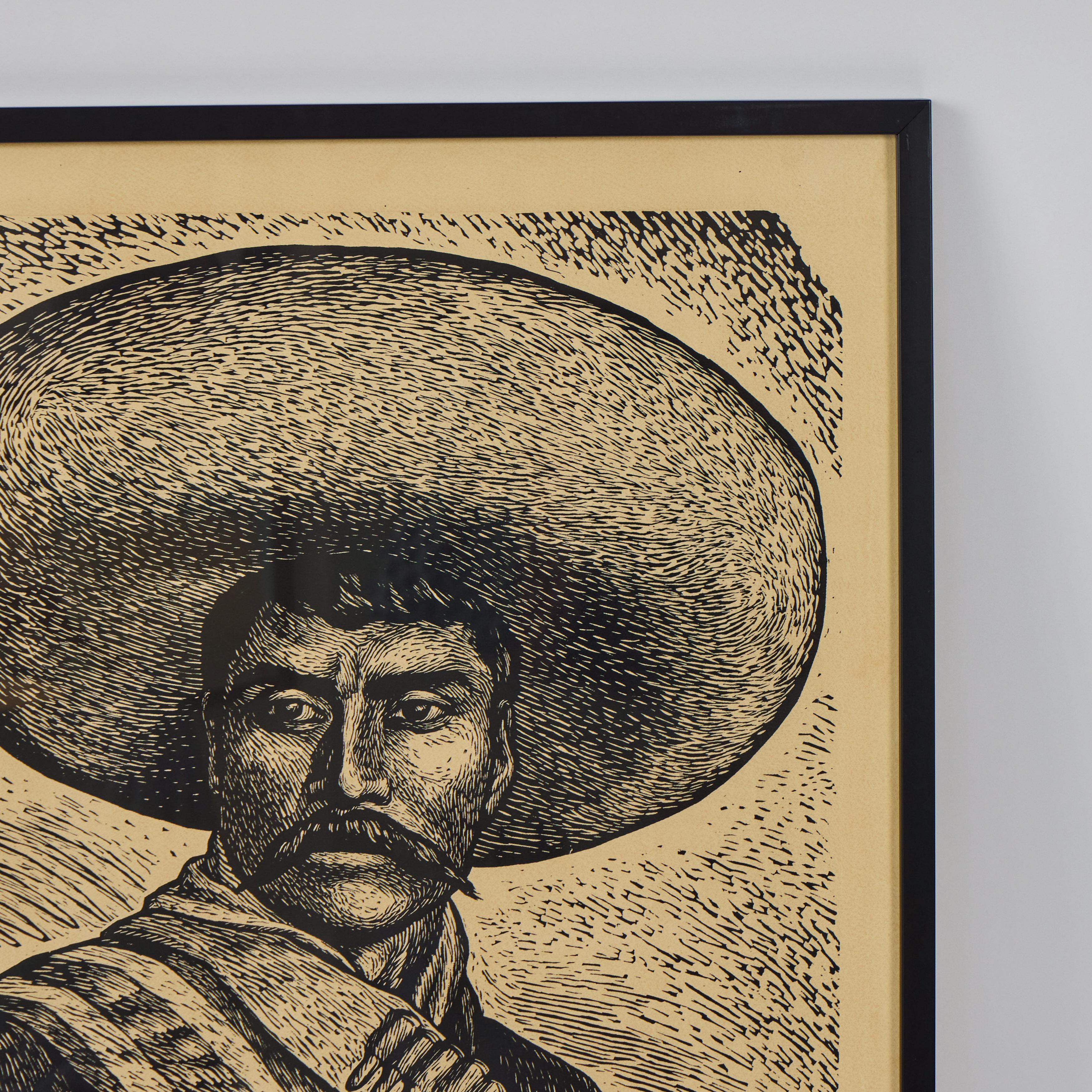 Vintage Linolschnitt von Emiliano Zapata von Leopoldo Méndez (um 1947) (Papier) im Angebot