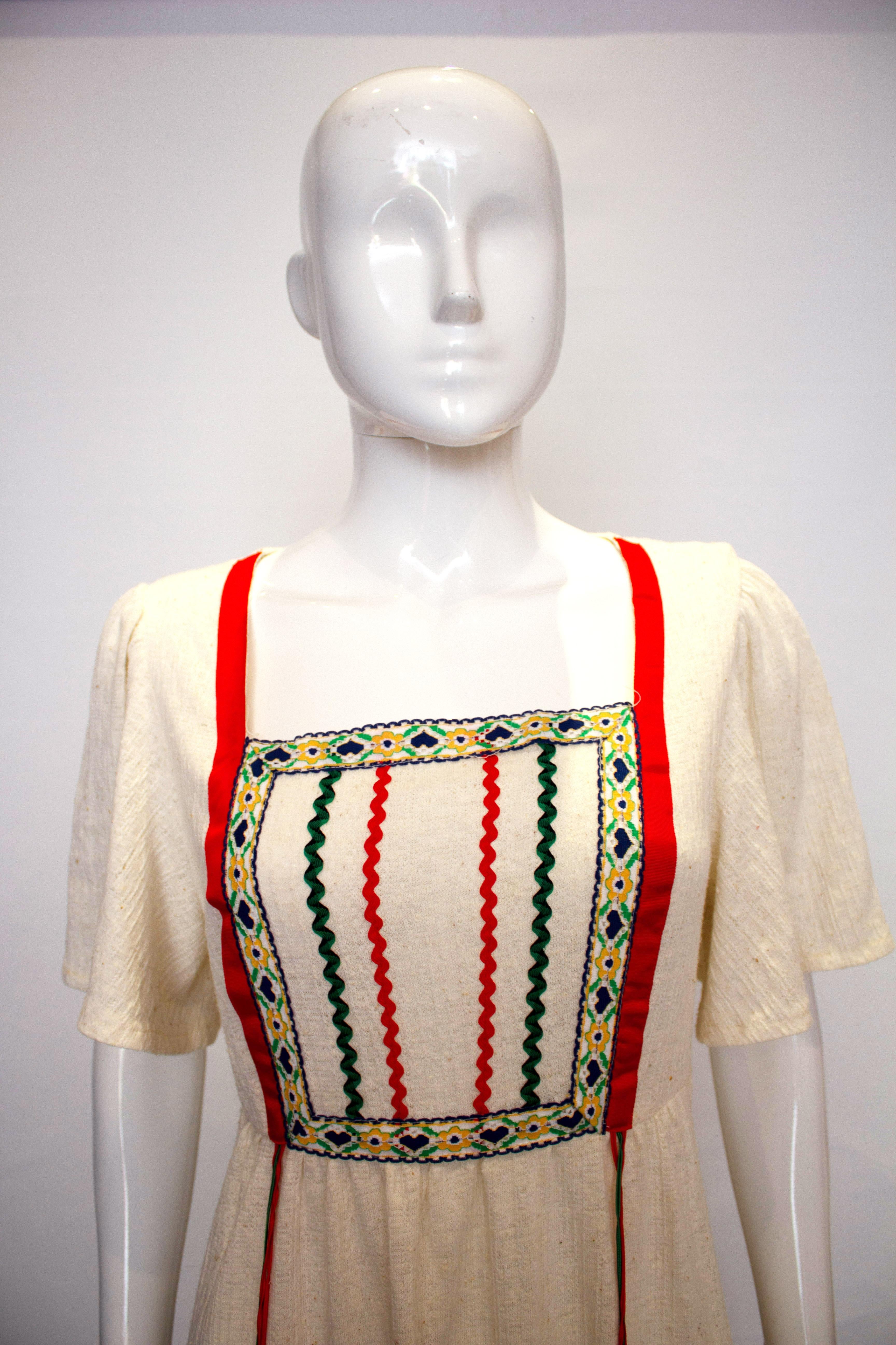 White Vintage Linzi Boho Cheesecloth Dress For Sale