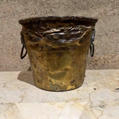 Vintage Lion Head Patinated Brass Planter Pot Jardiniere