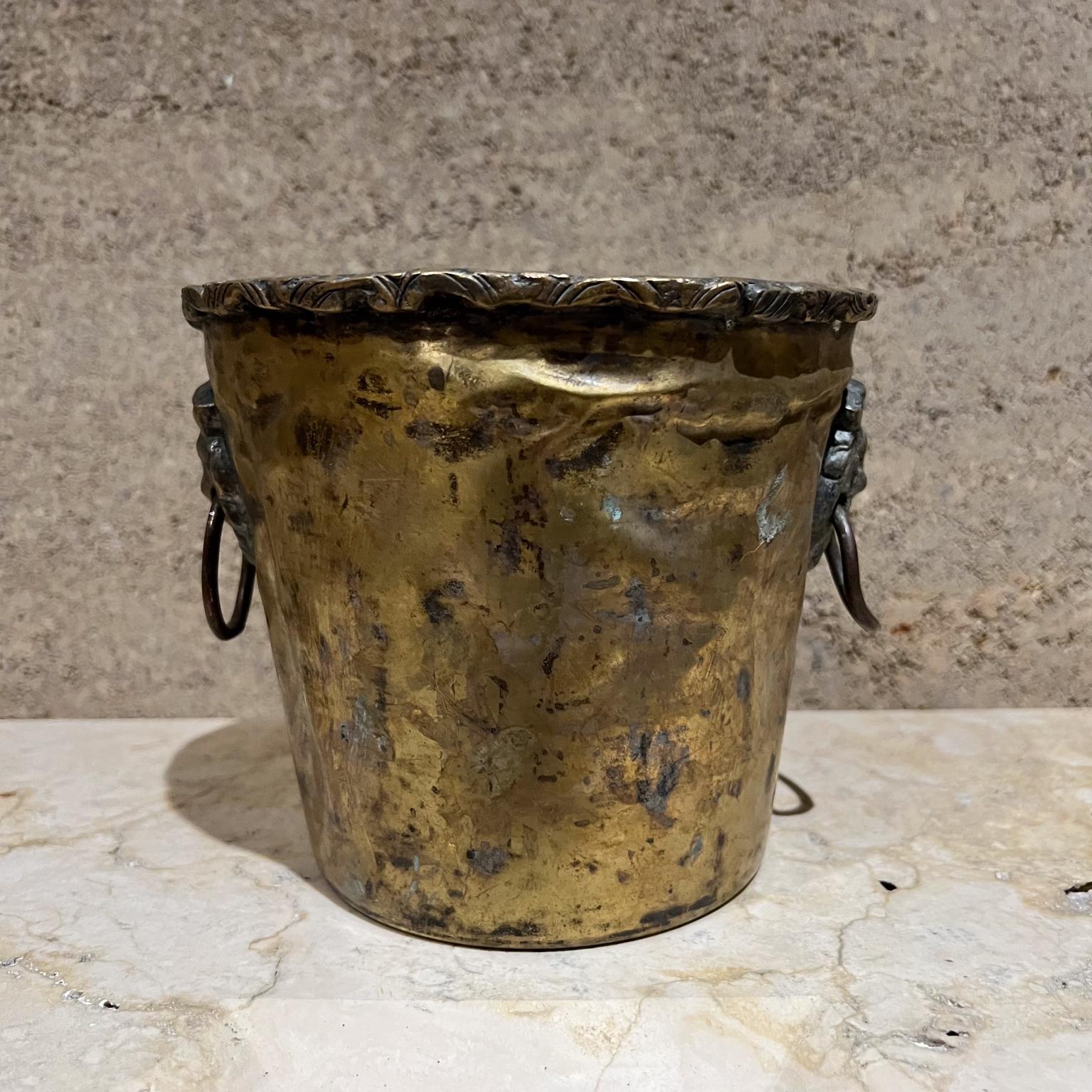 Ottone Vaso fioriera d'epoca in ottone patinato con testa di leone Jardiniere in vendita